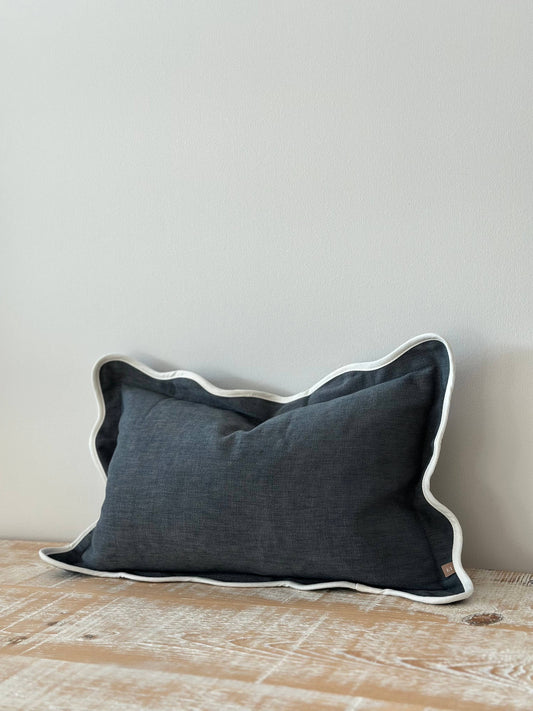 Chloe Navy Scalloped Edge Cushion 50x30