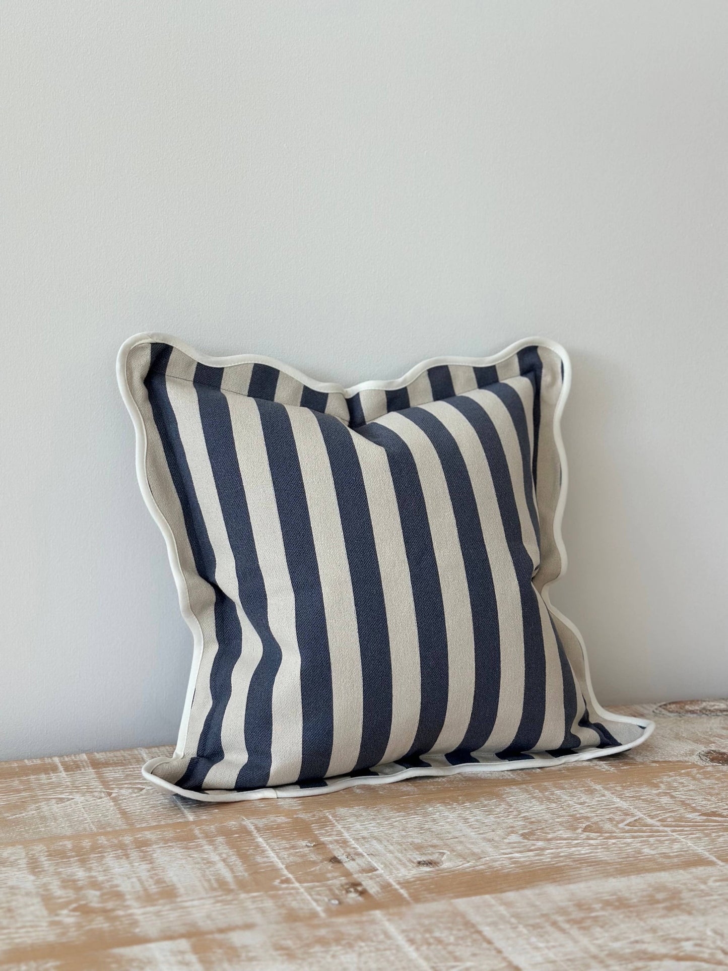Chloe Navy Stripe Scalloped Edge Cushion 45 x 45cm