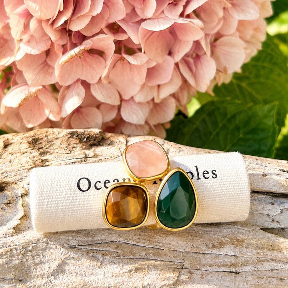 18ct Gold Plated Trio Gemstone Statement Ring. OR93