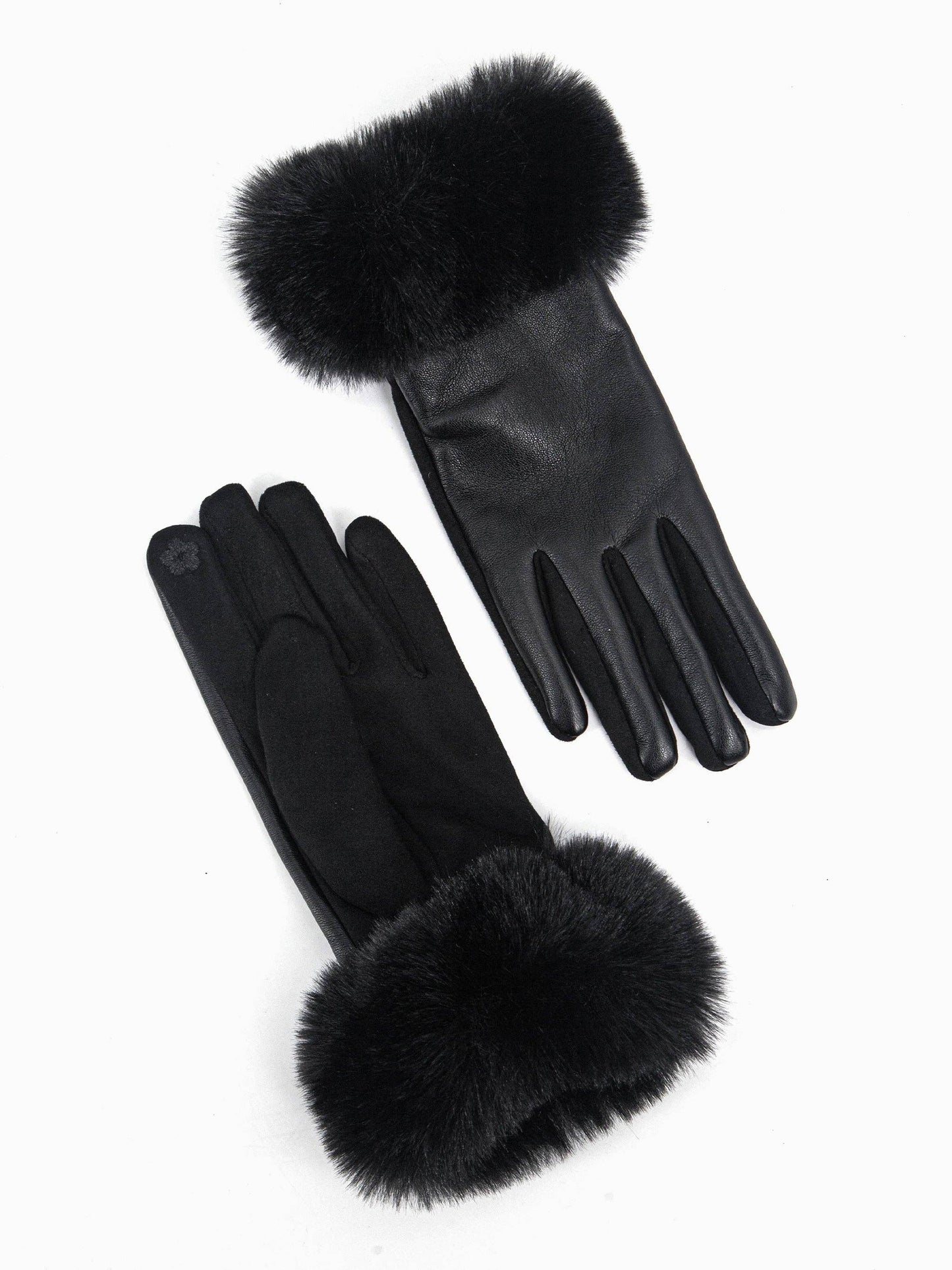 Maya Faux Fur Cuff Gloves - Black, PU: One-size