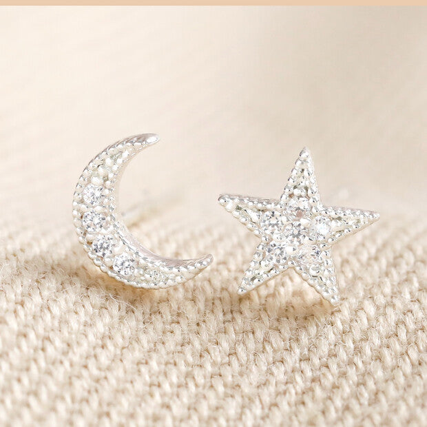 Sun & Moon Crystal Stud Earrings