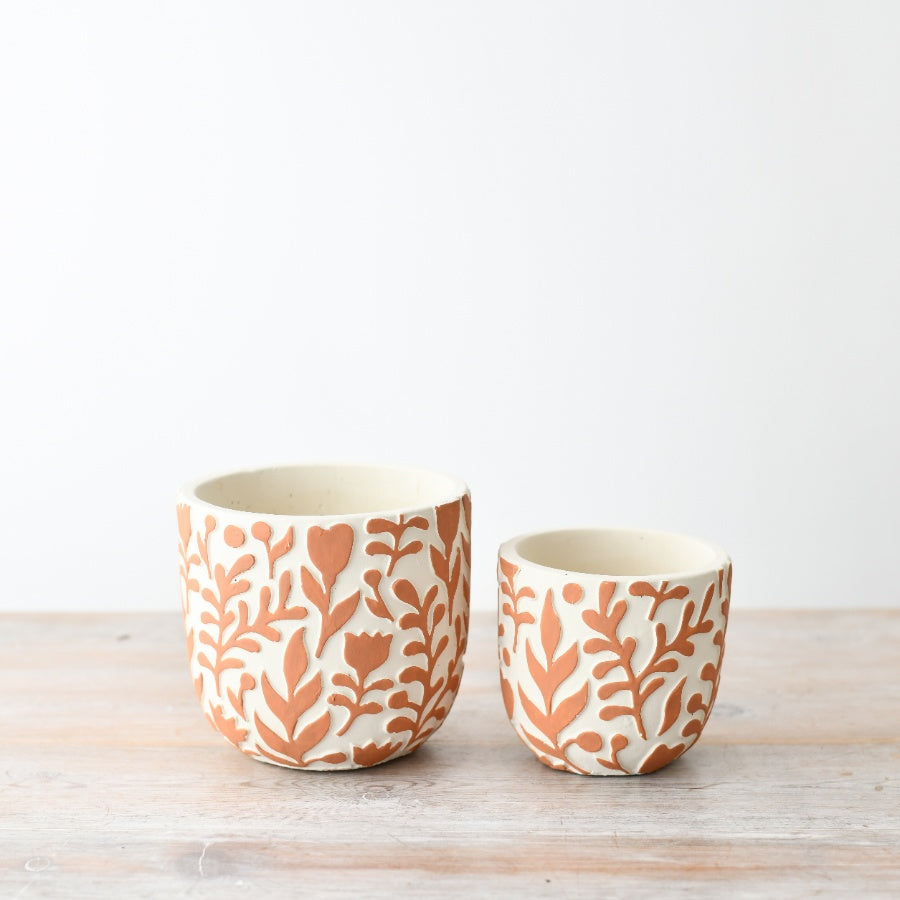 Rusty Brown Orange Leaf Pattern Plant Pots - 2 sizes