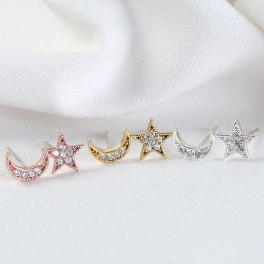 Sun & Moon Crystal Stud Earrings