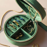 Sun and Moon Embroidered Round Jewellery Case in Green
