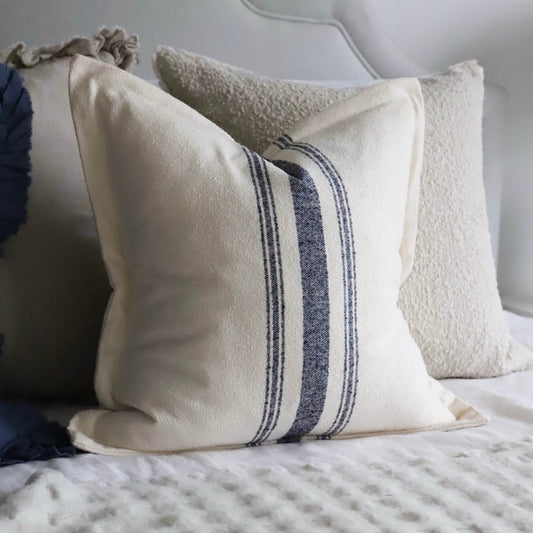Elle Flanged Edge Navy Stripe Cushion