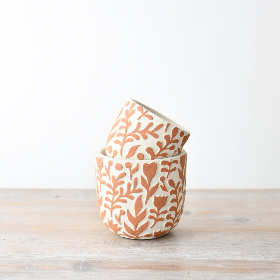 Rusty Brown Orange Leaf Pattern Plant Pots - 2 sizes