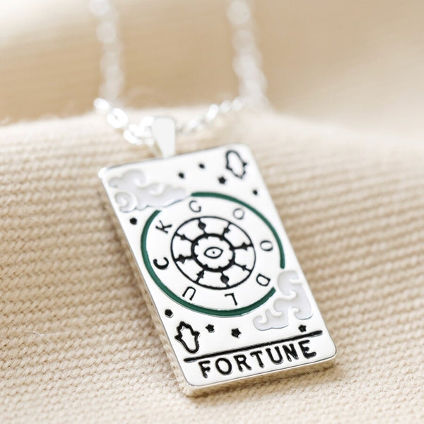 Enamel The Fortune Tarot Card Necklace in Silver