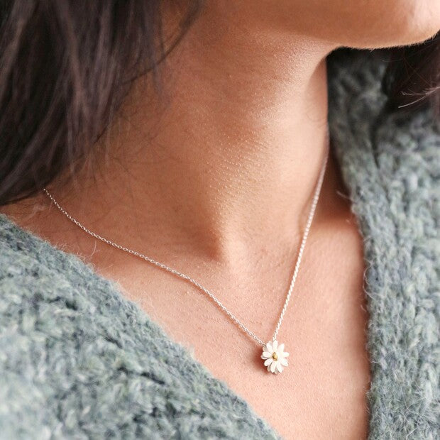 Enamel Daisy Pendant Necklace