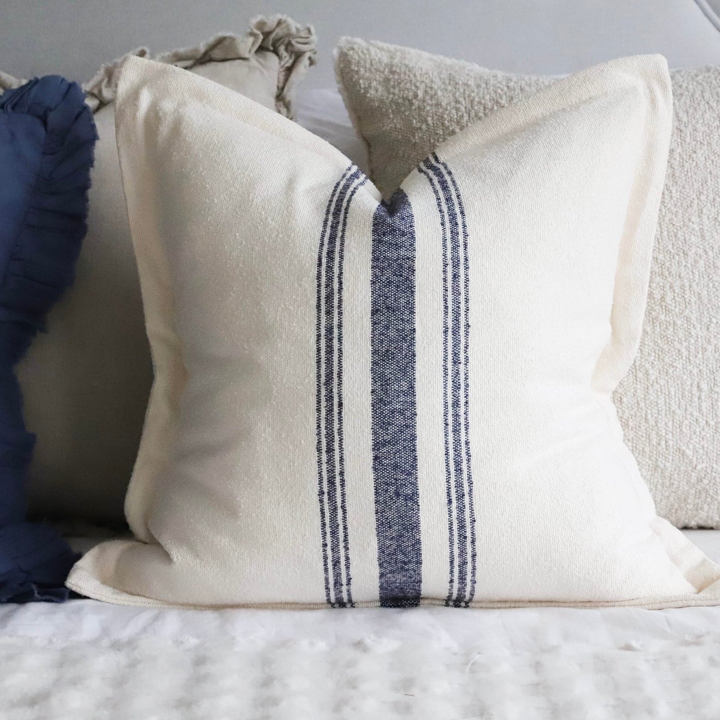 Elle Flanged Edge Navy Stripe Cushion