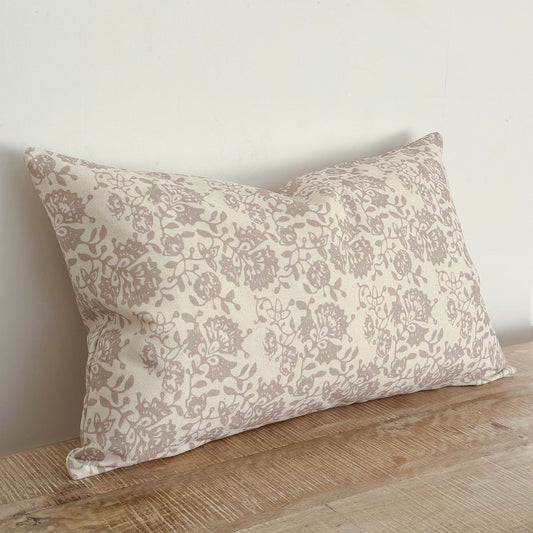Arla Beige Floral Print Oblong Cushion - 50x30cm