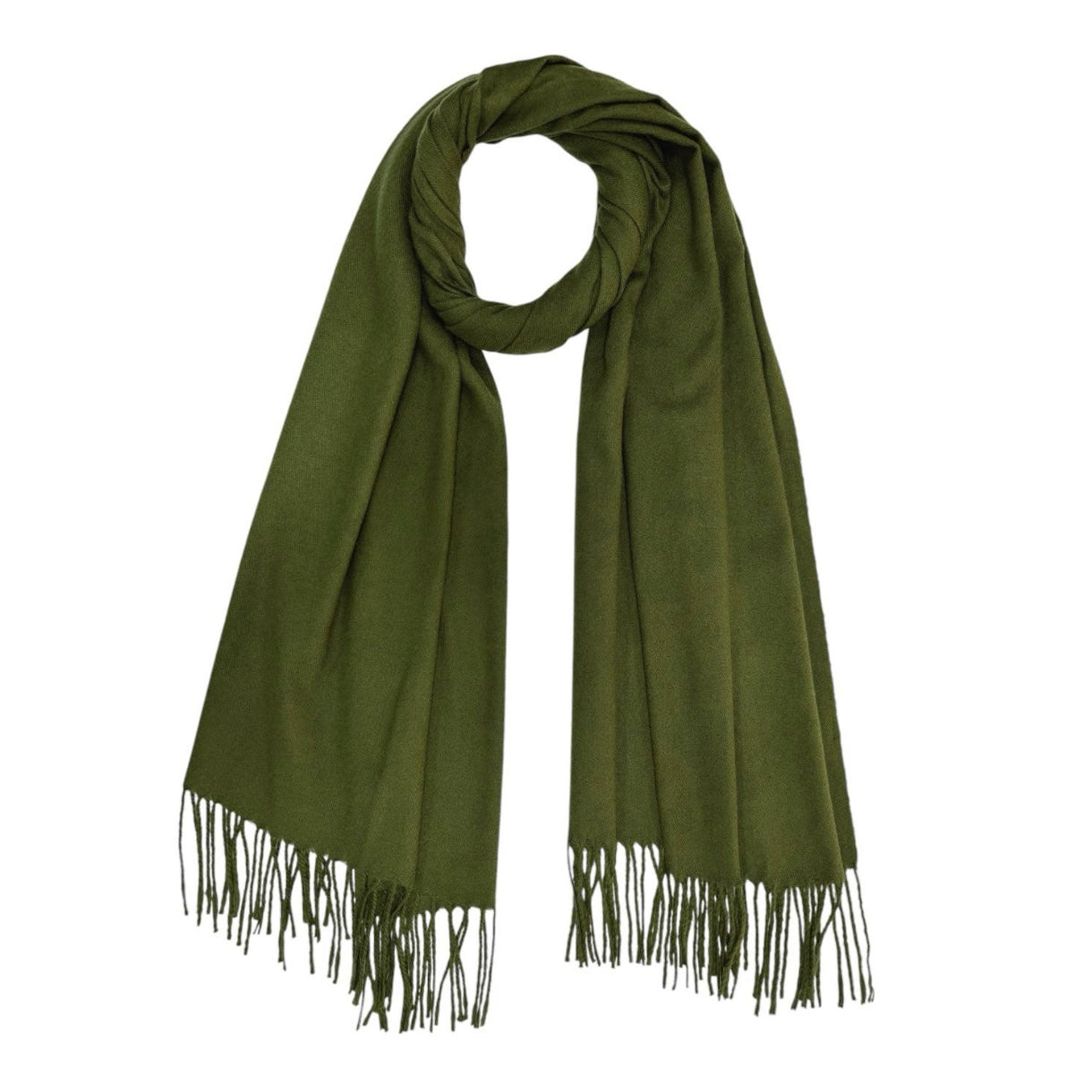 Plain woolblend scarf with tassels - Khaki