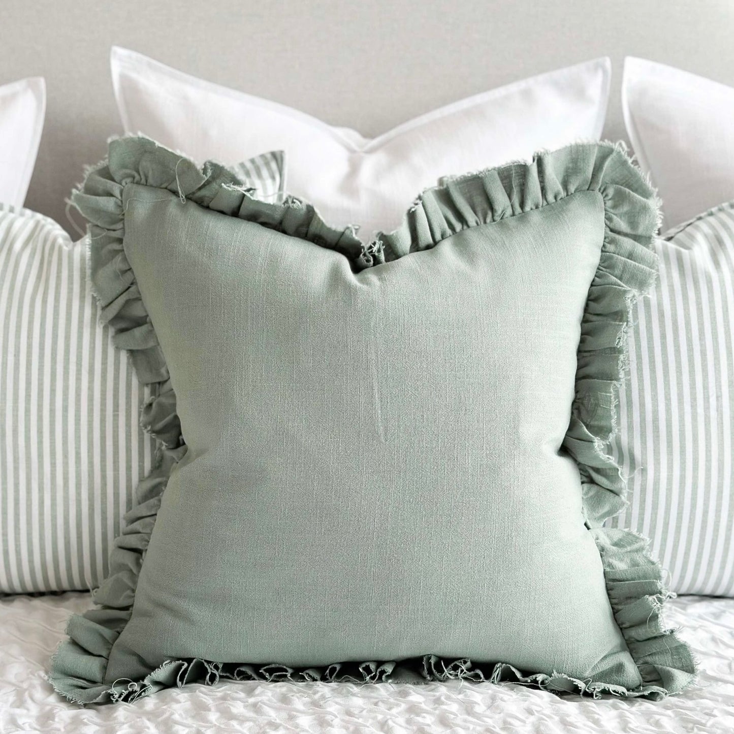 Greta Ruffle Edge Duck Egg Cushion - 2 sizes