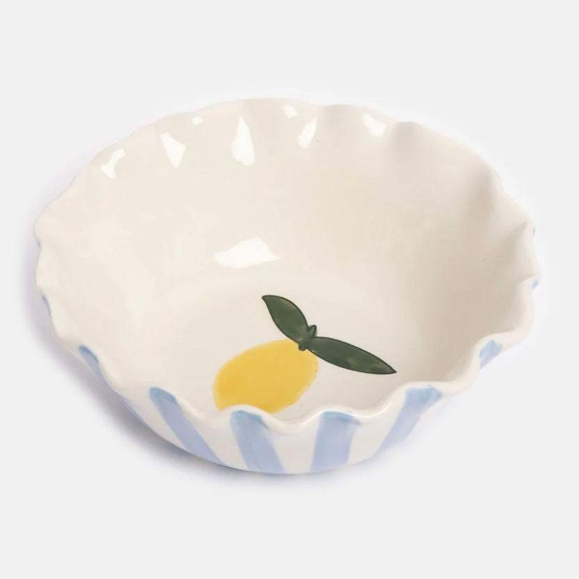 Blue Stripe Lemon Scalloped Cereal Bowl