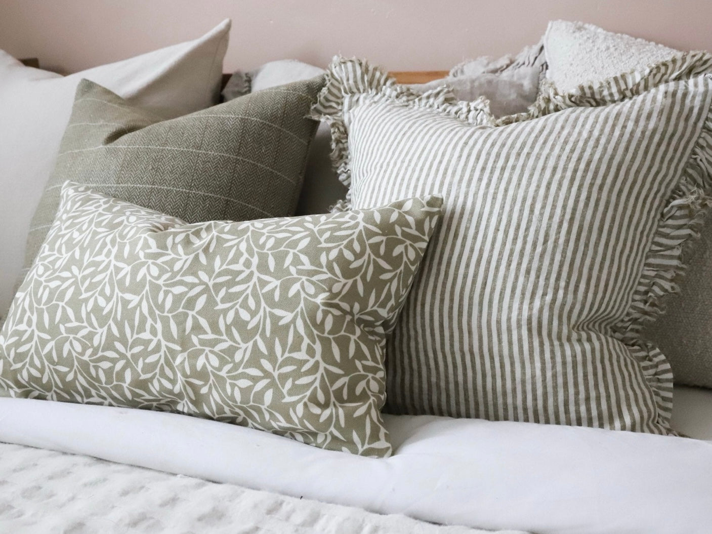 Aria Cotton Cushion Cover – Olive Leaf Print: 45 x 45 cm