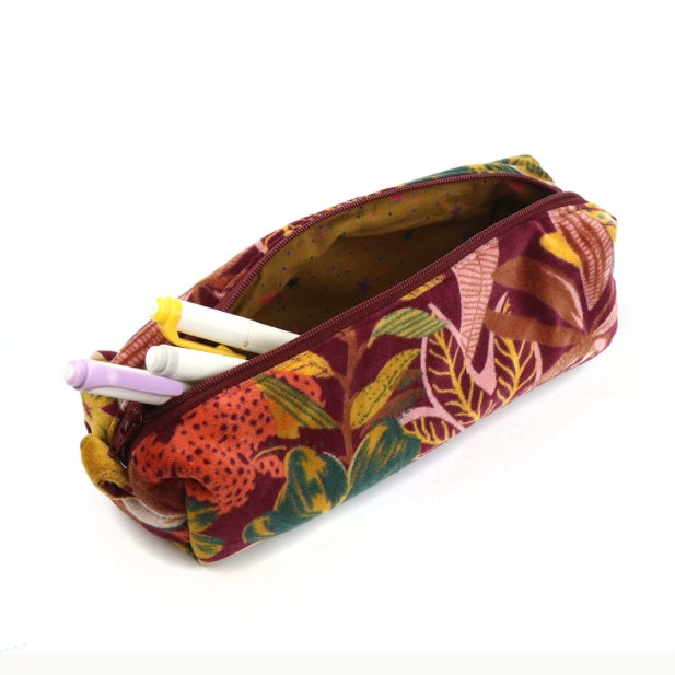 Rust and Red Botanical Make Up Brush Bag