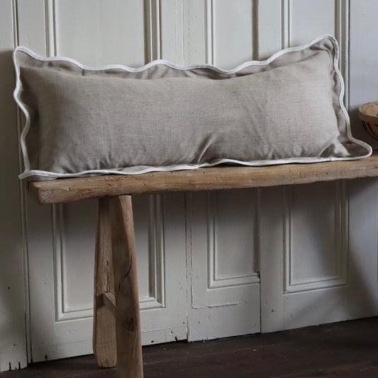 Chloe Greige Bolster Scalloped Edge Cushion 80x30