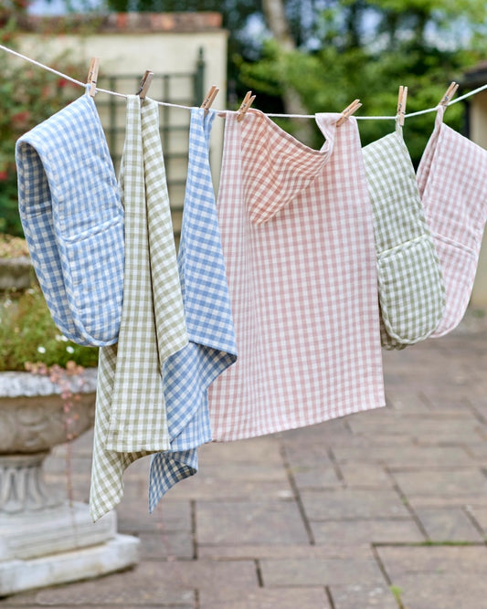 Gingham Double Oven Glove - Blue
