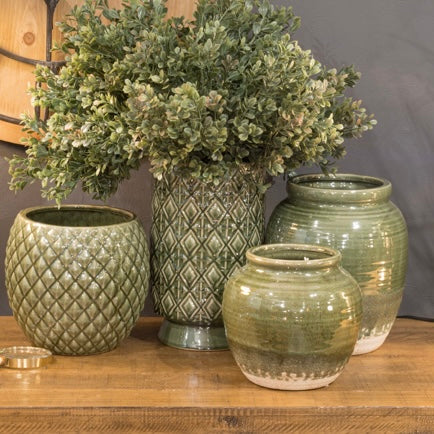 Olive Glaze Squat Vase