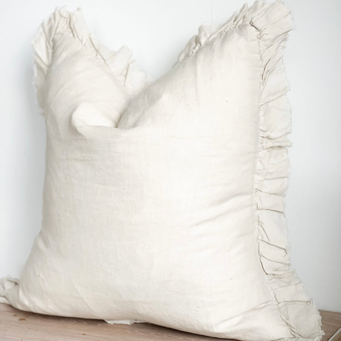 Hattie Ruffle Edge Cream Linen Cushion