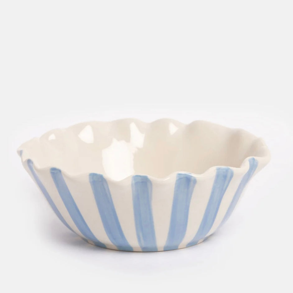 Blue Stripe Lemon Scalloped Cereal Bowl