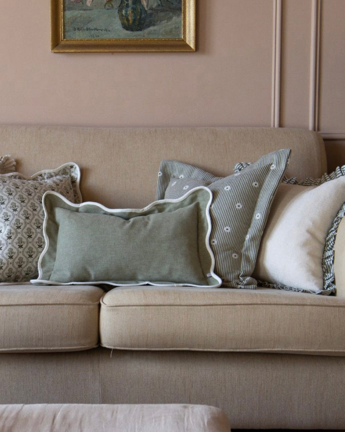 Daisy Sage and Cream Stripe Cushion 45x45