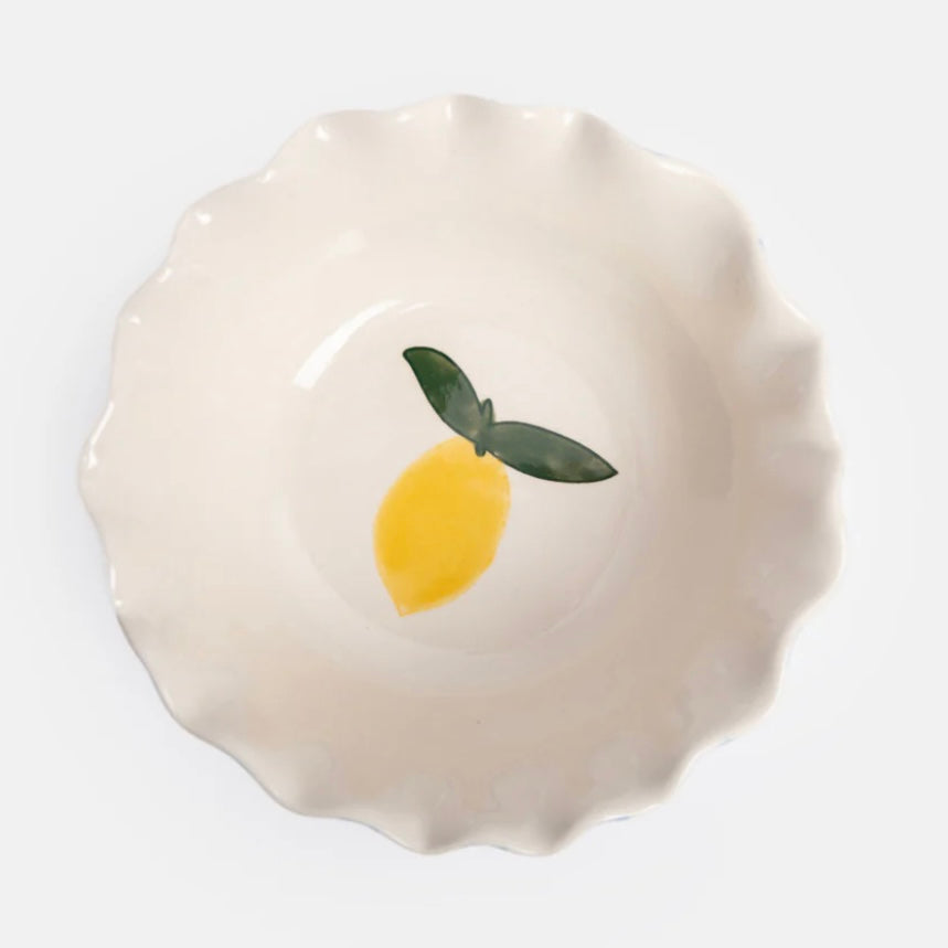 Blue Stripe Lemon Scalloped Cereal Bowl