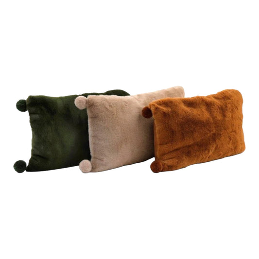 Faux Fur Pom Pom Cushion - 3 colours