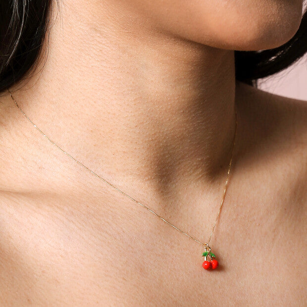 Red Cherry Gold Pendant Necklace
