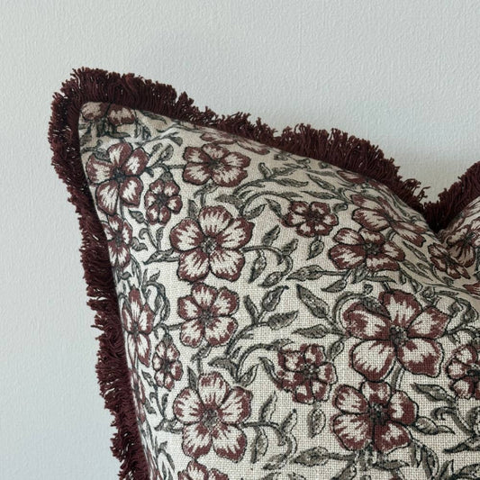 Sadie Burgundy Floral Cushion 45x45cm