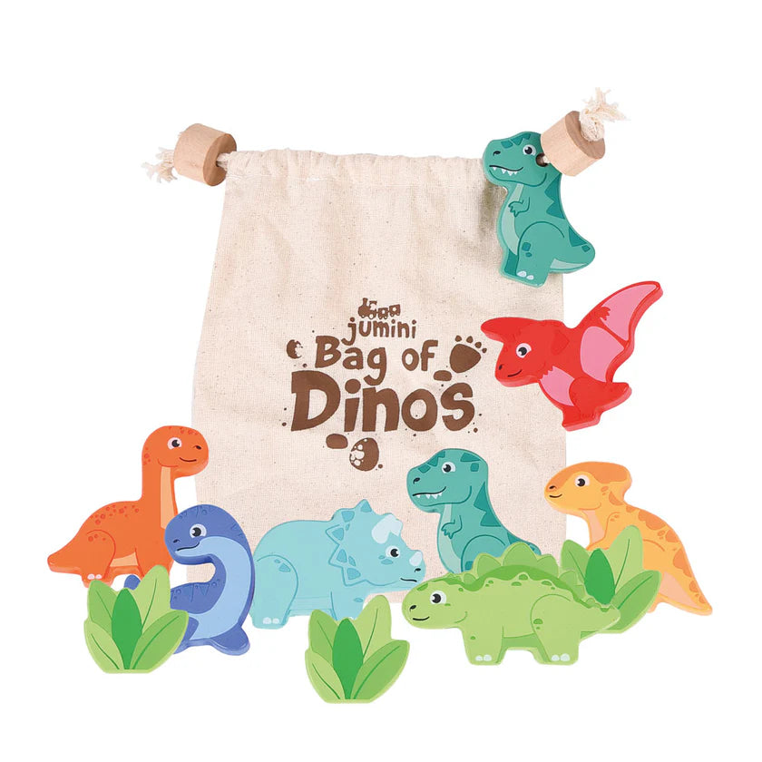 Bag of Wooden Dinosaurs