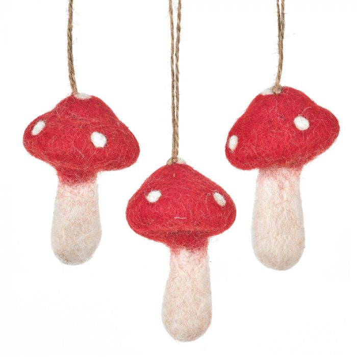 Handmade Felt Hanging Toadstools Set of 3 Autumnal Woodland Decorations