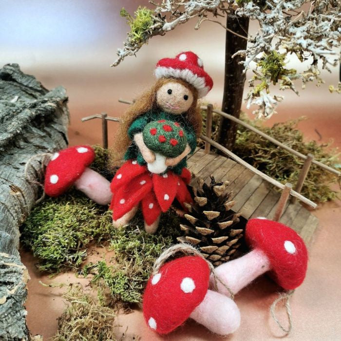 Handmade Felt Hanging Toadstools Set of 3 Autumnal Woodland Decorations