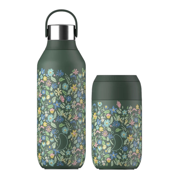 Chilly’s Water Bottle 500ml & Cup 340ml Set - Series 2 Summer Sprigs Pine Green