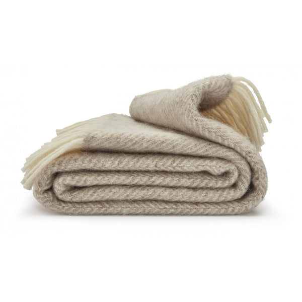 Beige Fishbone 100% Pure Wool Throw