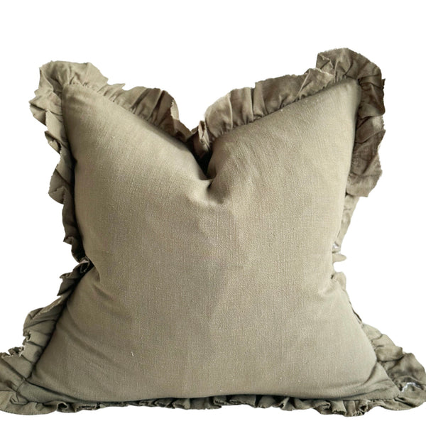 Greta Ruffle Edge Olive Cushion - 2 sizes