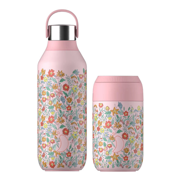 Chilly’s Water Bottle 500ml & Cup 340ml Set - Series 2 Summer Sprigs Blush Pink