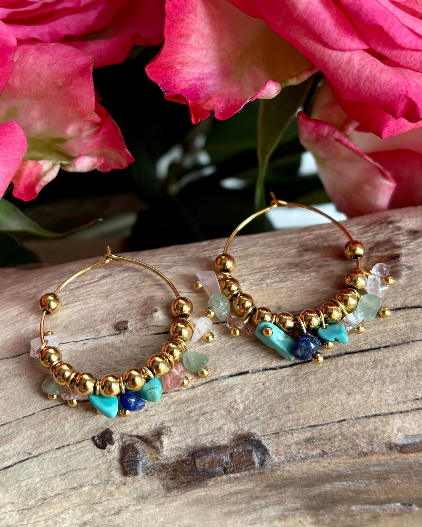 18ct Gold Plated Gemstone Cluster Hoop Earrings OR25