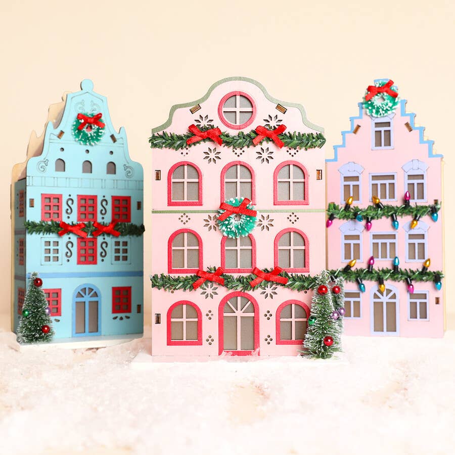 Battery Powered Wooden Blue LED House Light Decoration