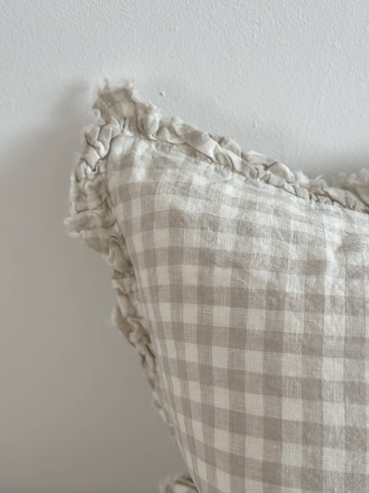 Hattie Ruffled Linen Cushion Cover Natural Gingham 45 x 45 cm