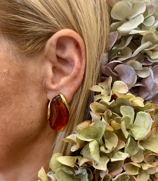 18ct Gold Plated Green Statement Resin Earrings OR28