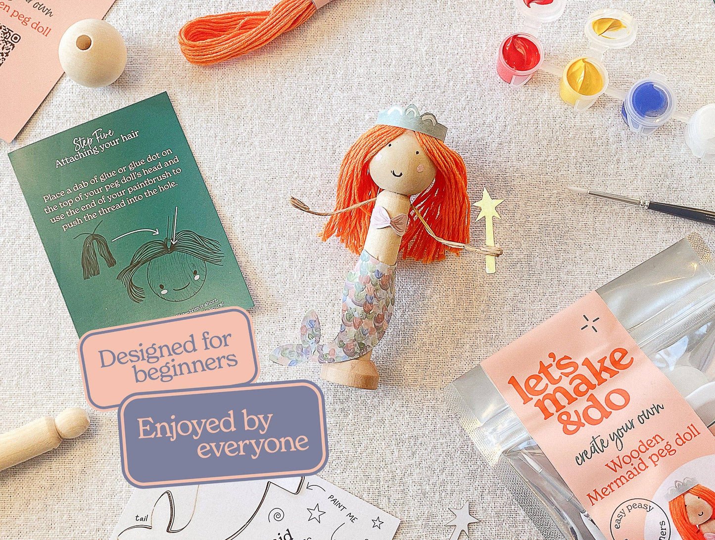 Create Your Own Mermaid Wooden Peg Doll Kit