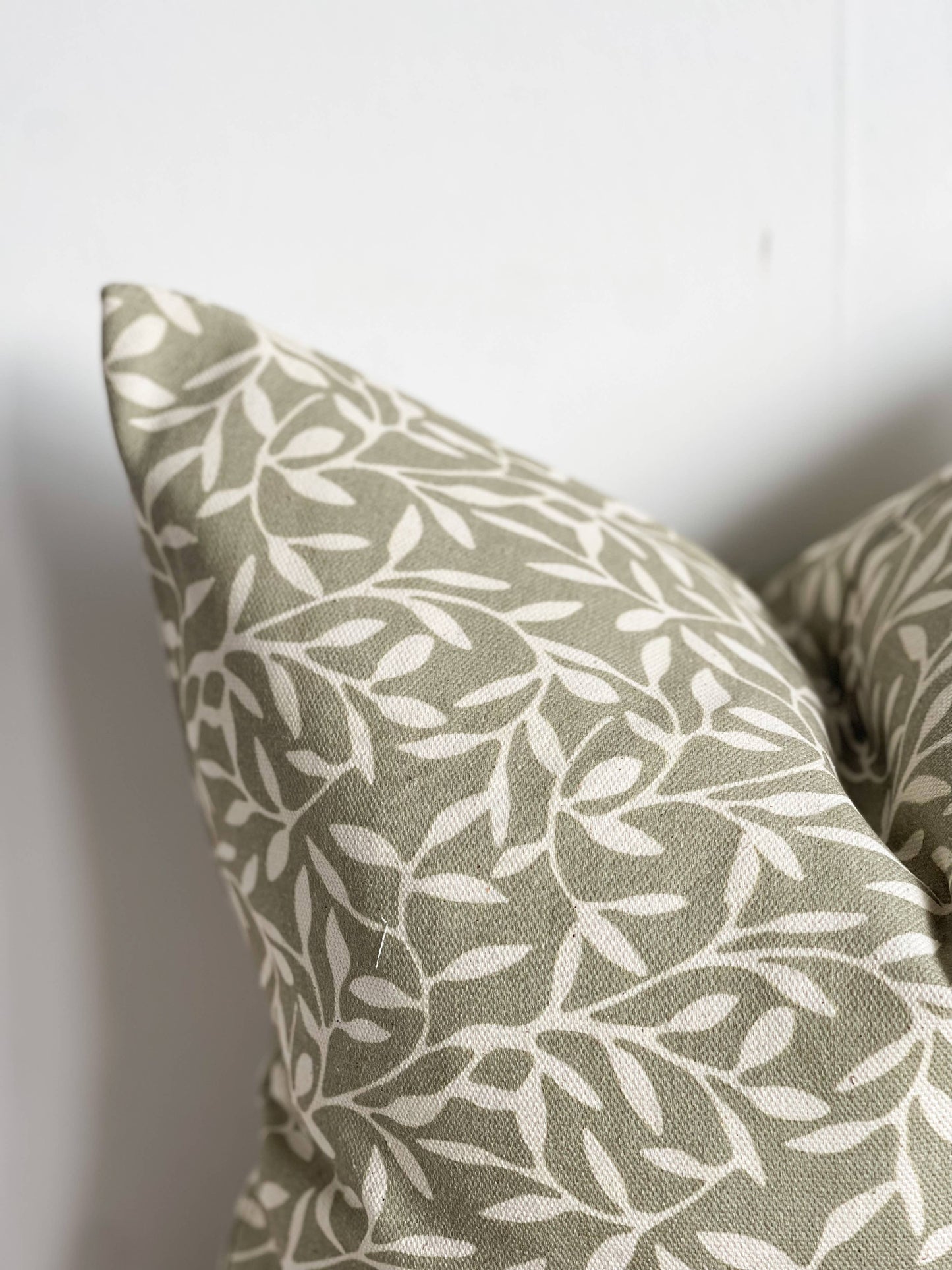 Aria Cotton Cushion Cover – Olive Leaf Print: 45 x 45 cm
