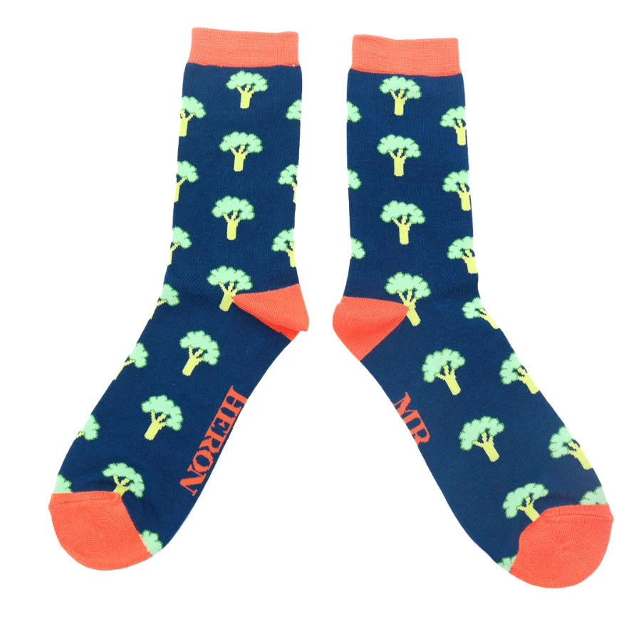 Mr Heron Bamboo Broccoli Socks - Navy