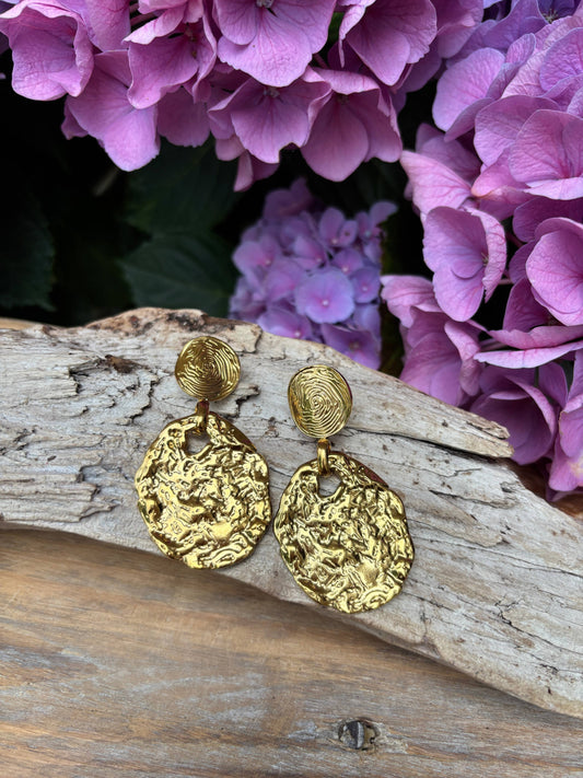 18ct Gold Plated Hammered Disc Earrings OR13