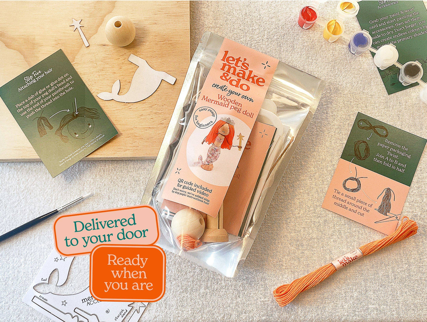 Create Your Own Mermaid Wooden Peg Doll Kit