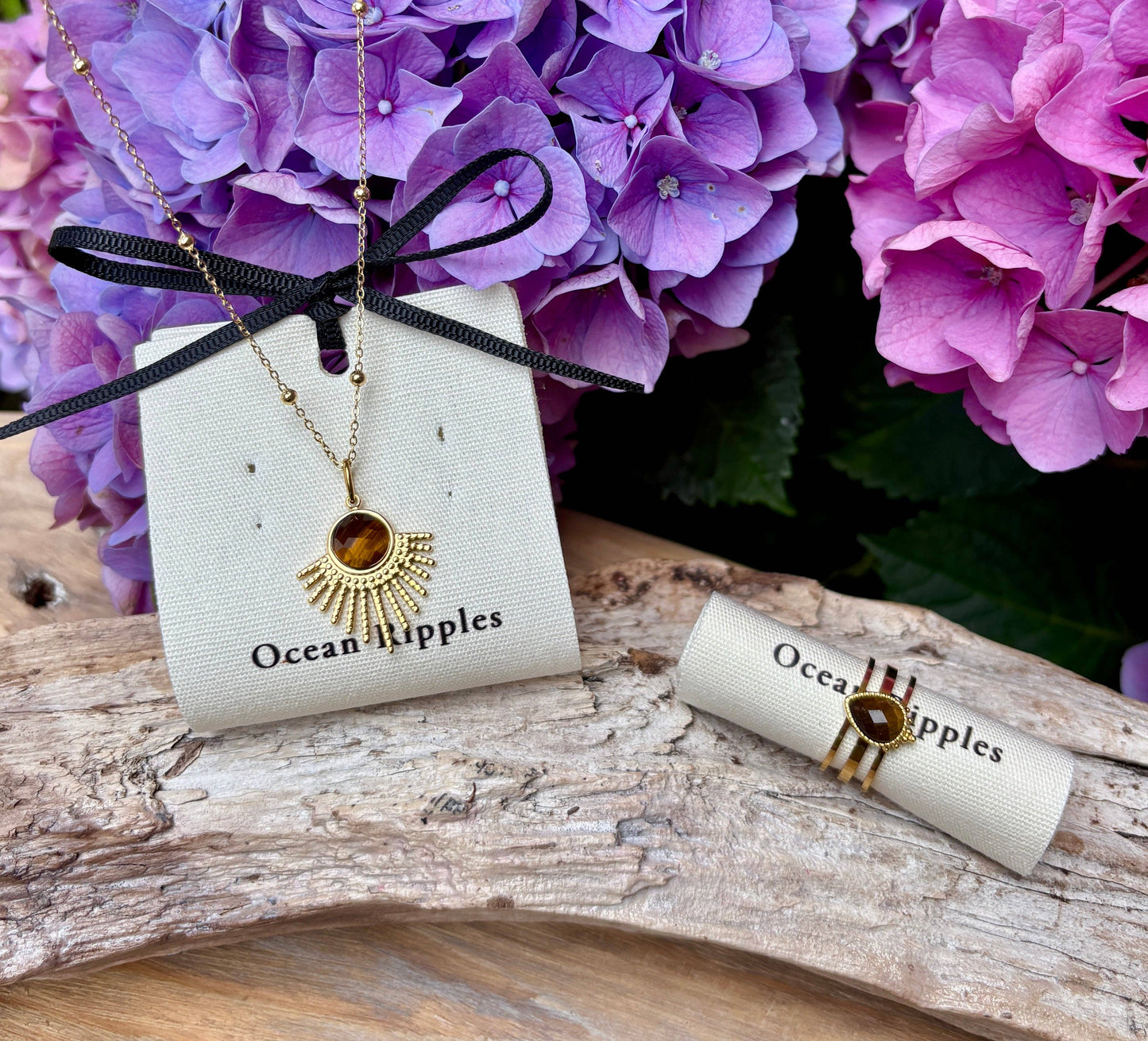 18ct Gold Plated Tiger's Eye Triple Band Ring OR35