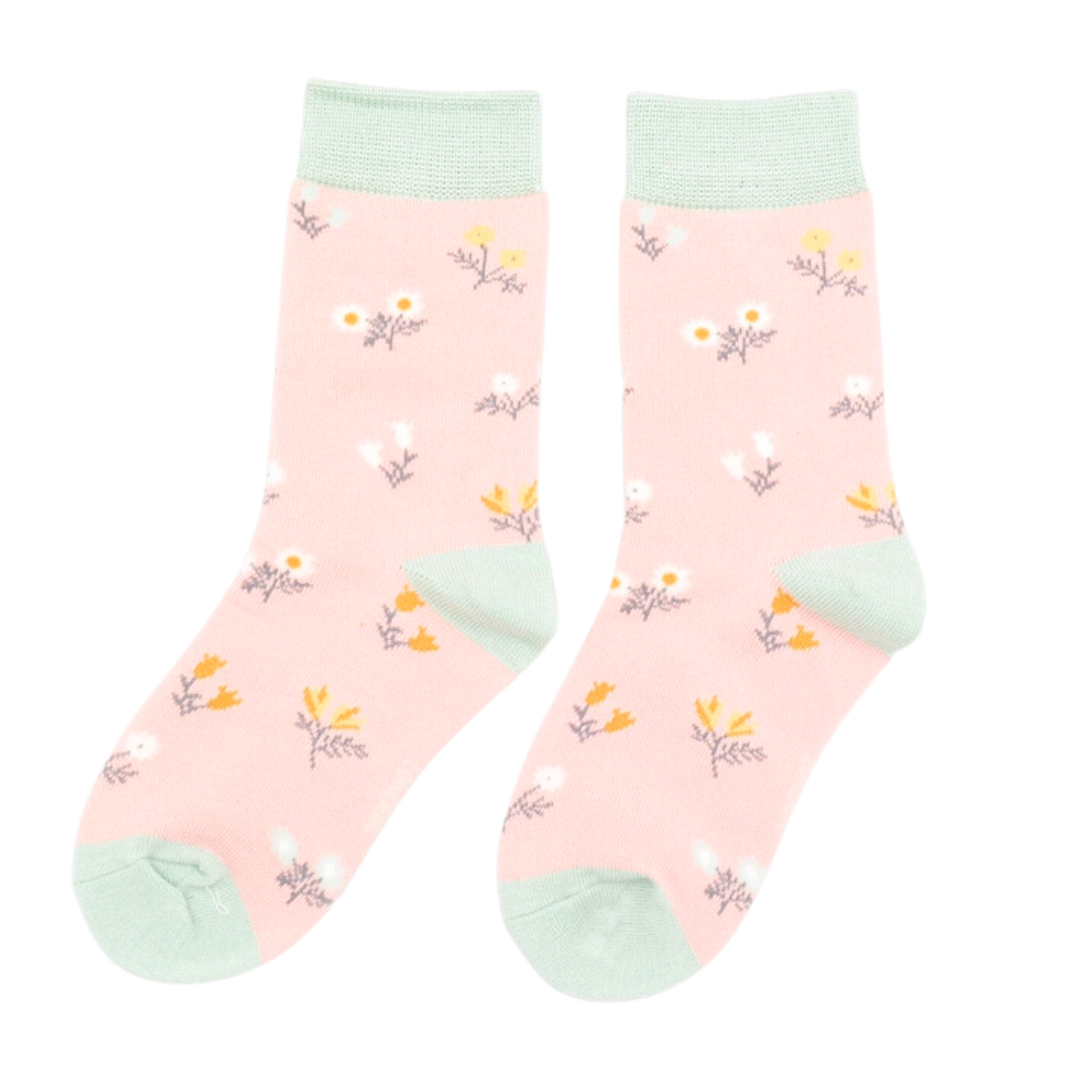 Kids Bamboo Dainty Floral Socks - Dusky Pink