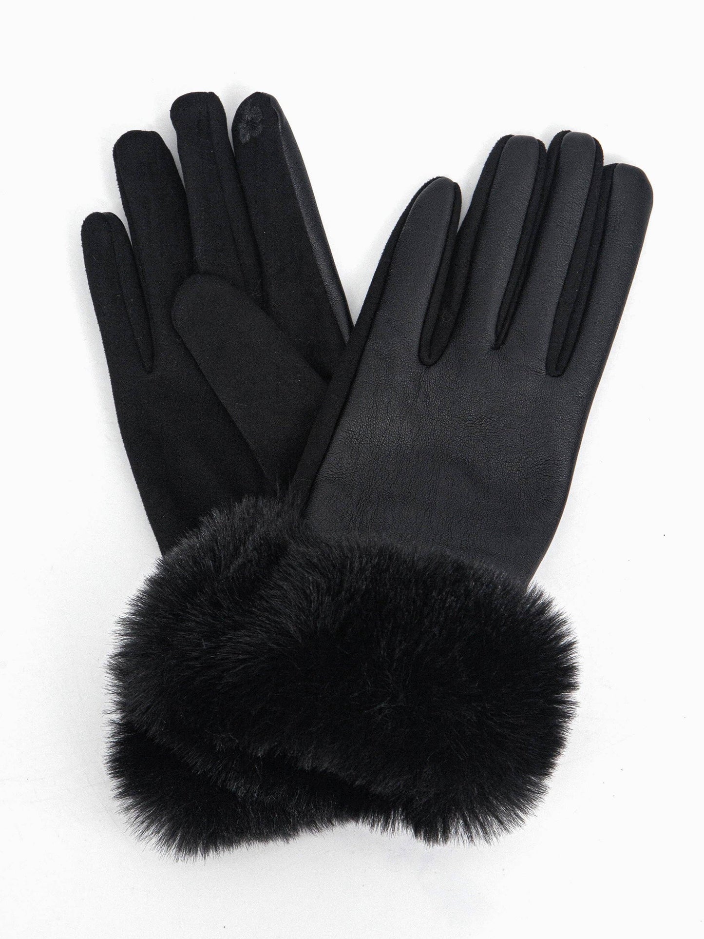 Maya Faux Fur Cuff Gloves - Black, PU: One-size