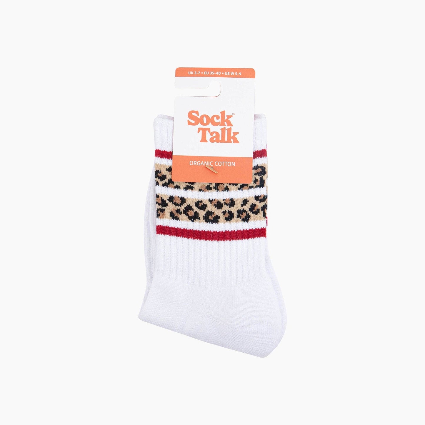 Leopard Print Striped Organic Cotton Sports Socks in White: UK 3-7 | EU 36-40 | US 5-9