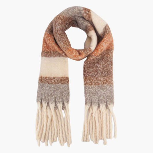 Blair Neutral Colour Block Stripe Heavyweight Scarf: One-size